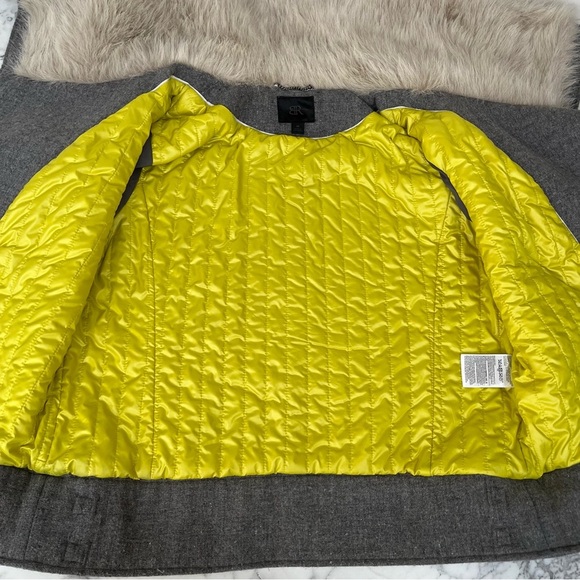 Banana Republic Women’s Faux Fur Plaid Moto Jacket Coat Wool Blend Gray Yellow M - Picture 10 of 16